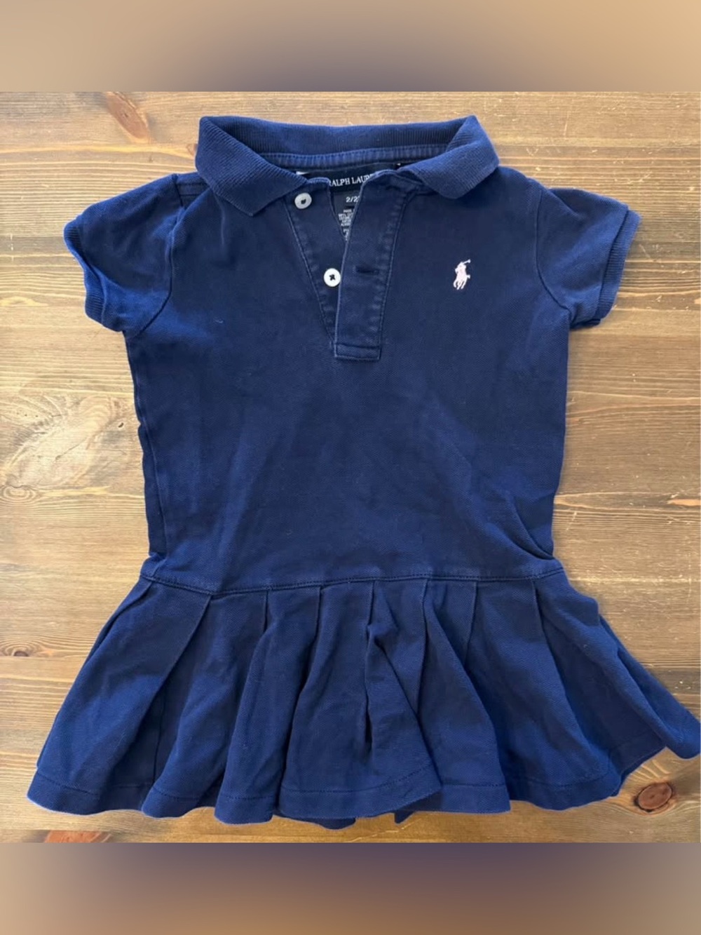Ralph Lauren Navy Girls Polo Dress With Pleated Skirt (2T)
